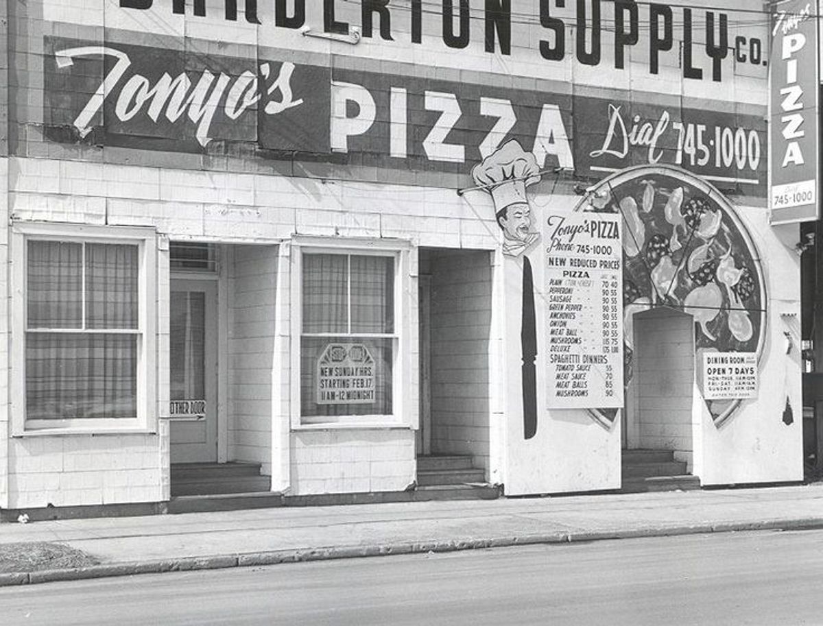 Call for Artists: Barberton, Then and Now Black and white photo from downtown Barberton Ohio pizza 1950s pizza shop