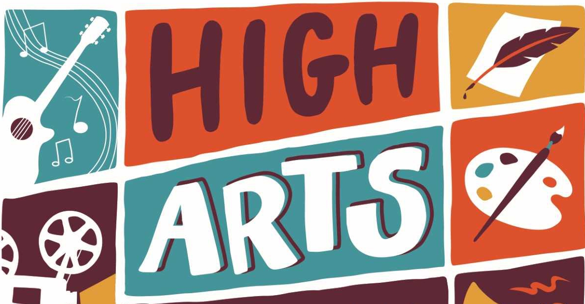 High Arts Fest Logo Logo reads "High Arts Festival" for the annual Akron Event with emblems for music, art, writing and film making