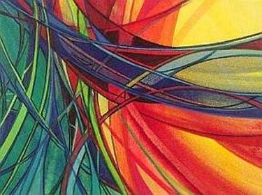 Artwork that promoted the annual Kaleidsscope Art Show in 2008. Slashes of yellow, orange, green, blue, red and purples converging and overlapping.