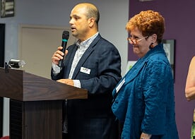 Summit Artspace Champions are Ilene Shapiro and the County of Summit, Ms Shapiro accepting the award from Emcee Tommy BRuno