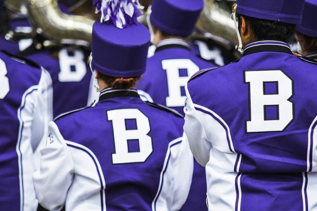 The Barberton High School Marching Band as it marches away from the phorographer