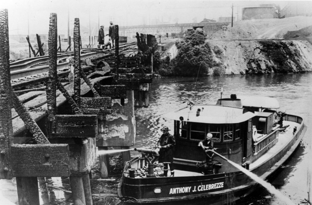 Cuyahoga River shipping channel, Cleveland, 1969” by Mitchael J. Zaremba / The Plain Dealer, Cleveland Public Library Photograph Collection