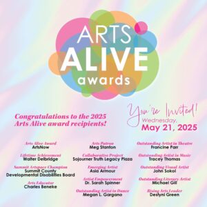 Poster announcement for the 2025 Arts Alive Awards winners!