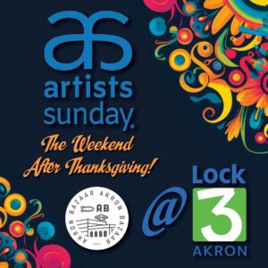 Artists Sunday Weekend graphic with colorful floral designs